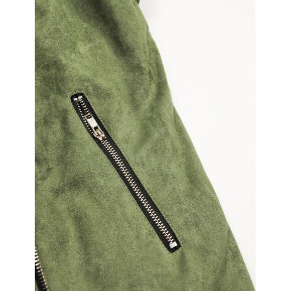 Adhdyuud Mens Faux Suede & Faux Fur Green Biker Jacket XXL - Picture 9 of 9